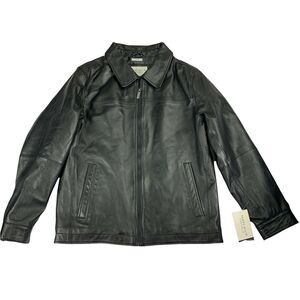 Perry Ellis Mens Classic Genuine Lambskin Leather Jacket Black M